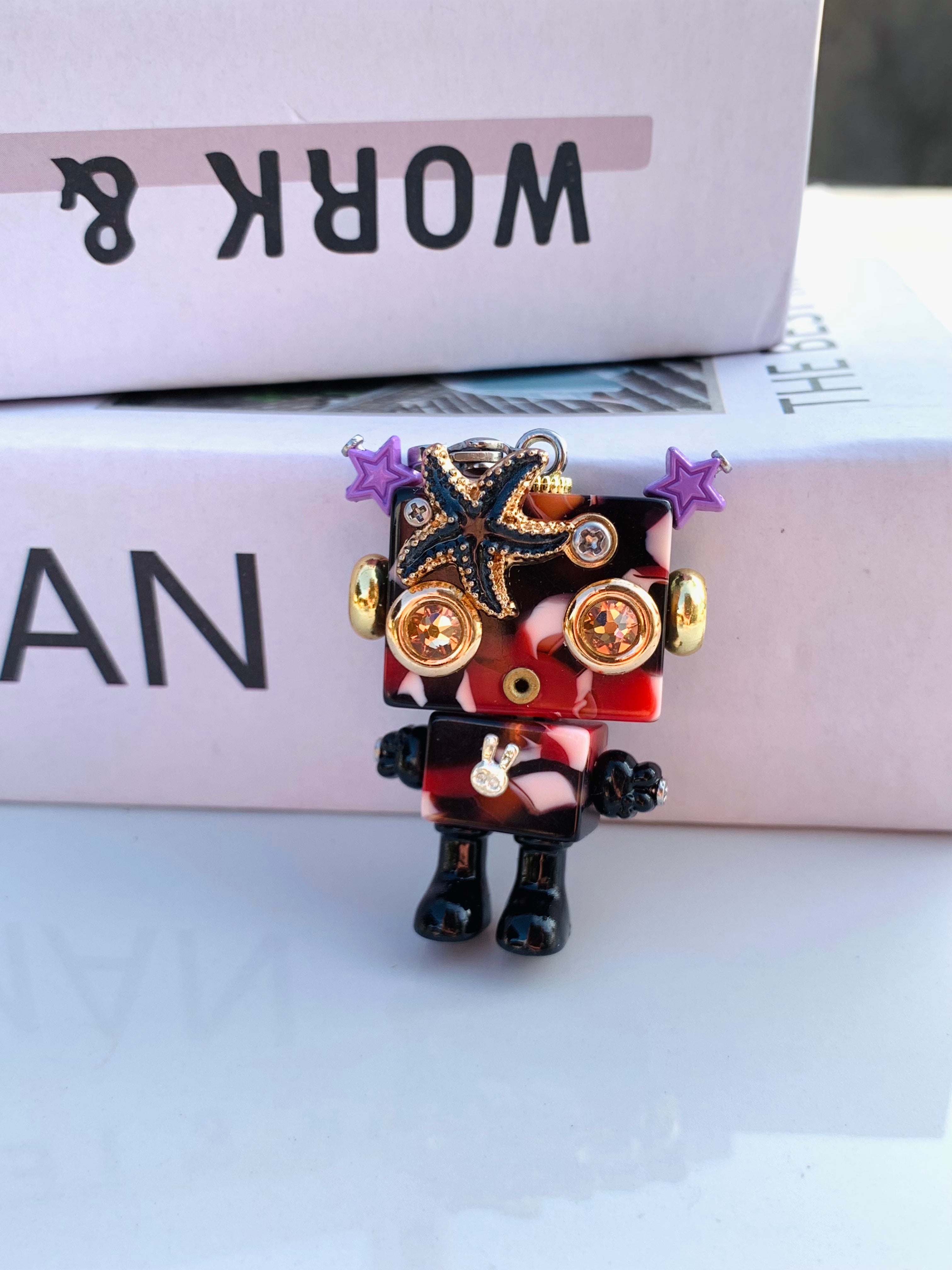 Handmade Retro Robot Charm Necklace– Colorful Resin Art Doll Pendant